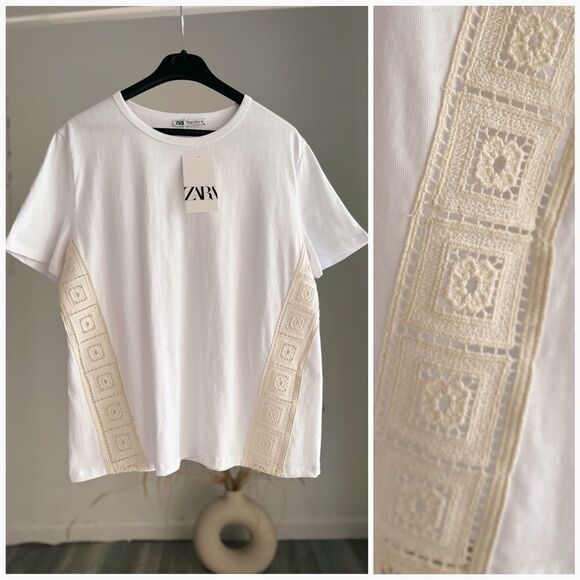 Zara White Top With Crochet Detail New - Picture 2 of 3